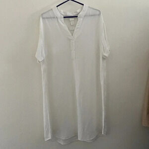 H&M Linen Blend Pop Over Shirt Dress Cover Up S Knee White Lightweight NWT